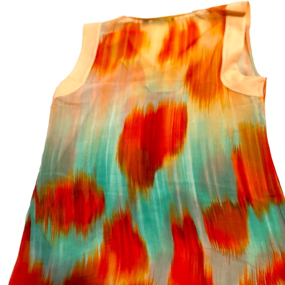 Women’s green, orange, and peach, sleeveless, lined blouse. - Picture 2 of 2